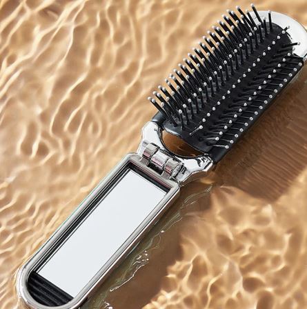 Travel Hair Brush with Folding Mirror